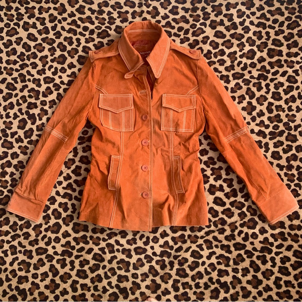 Jennyfer y2k Vintage Orange Suede Leather Jacket